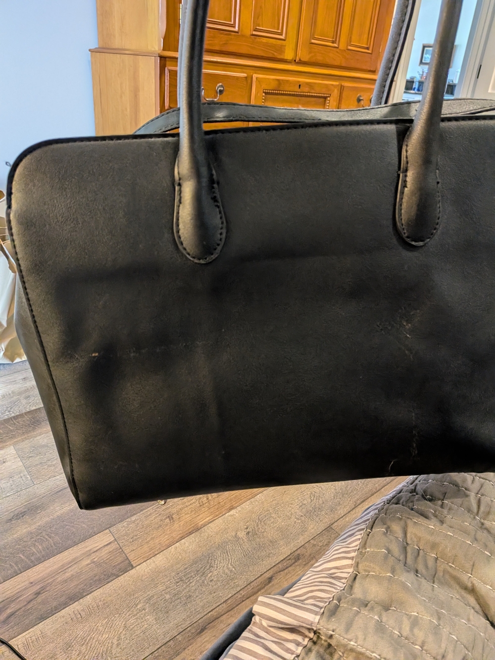 Brand New Day Black Faux Leather Travel Bag With Crossbody